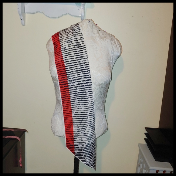 Accessories - Vintage Cream, Red, and Black Scarf